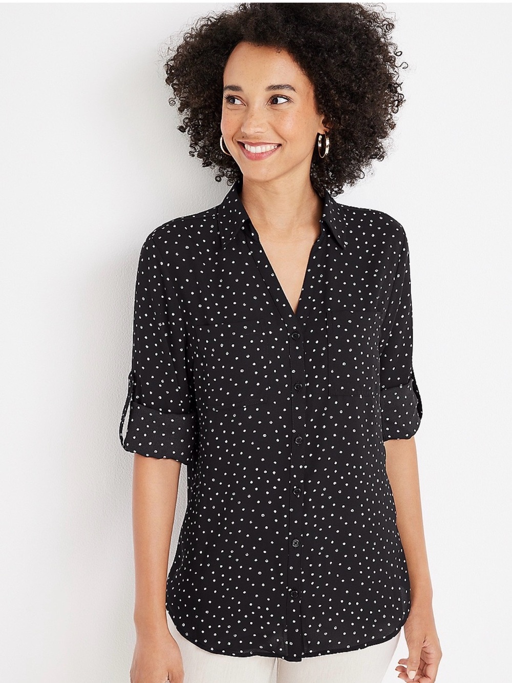 Maurice’s Black Polka Dot Button-Front Women's Top